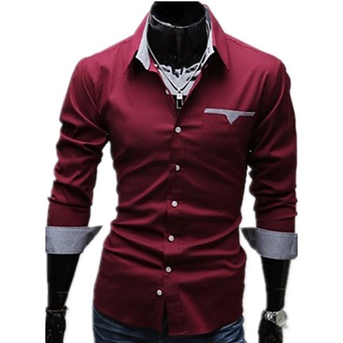 Men working cotton Slim large size T-shirt, solid color basic classic collar, long-sleeved