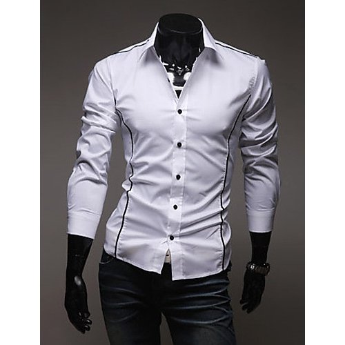 Men Slim shirt, solid color basic spread collar, long sleeves