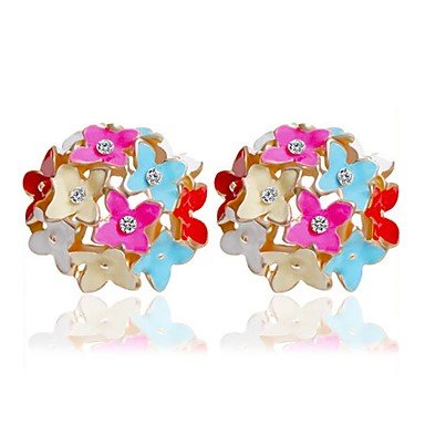 Women earrings, flowers, plants, flowers, clover colorful rainbow, red, pink