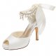 Elastic cloth shoes, high heels, stiletto heels, platform open toe crystal, pearls, wedding