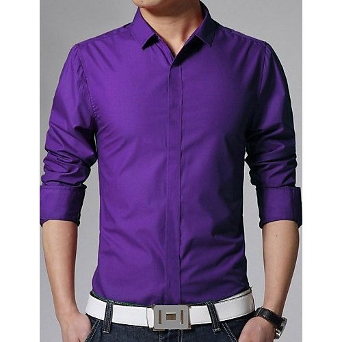 Men working cotton Slim T-shirt, solid color basic classic collar, long-sleeved