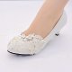 Women lace, slingback wedding shoes, low-heeled pointed shoes, round imitation pearls, decals, flower