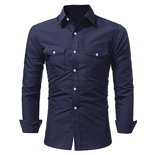 Men Slim shirt, solid color, long-sleeved