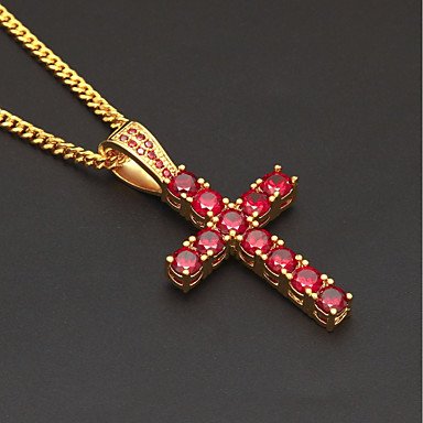 Cubic zirconia pendant necklace fashion links, necklaces, crosses, religion, fashion, black, dark red 60 cm necklace jewelry