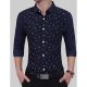 Men cultivating basic shirt, blue and white wave point, long-sleeved