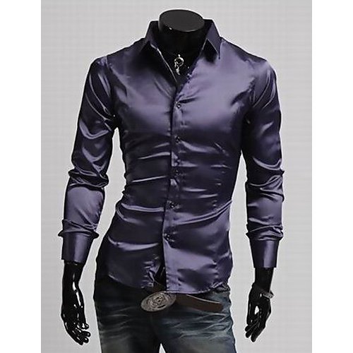 Slim large size men T-shirt, solid color, long-sleeved