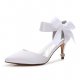 Female satin, comfortable, wedding heel shoes, low-heeled pointed shoes bows, satin flowers, tie