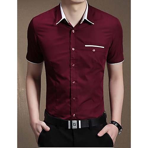 Men cotton work shirt, solid color classic collar, short sleeves