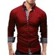 Men cotton Slim T-shirt, solid color spread collar, long sleeves