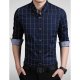 Cotton Slim large size men work shirts, plaid button drop printing collar, long-sleeved