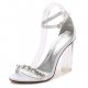 Satin shoes, ankle strap chunky heel shoes Wedding shoes transparent, translucent heel, Crystal