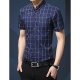 Simple cotton men work shirts, plaid button down collar, short sleeves